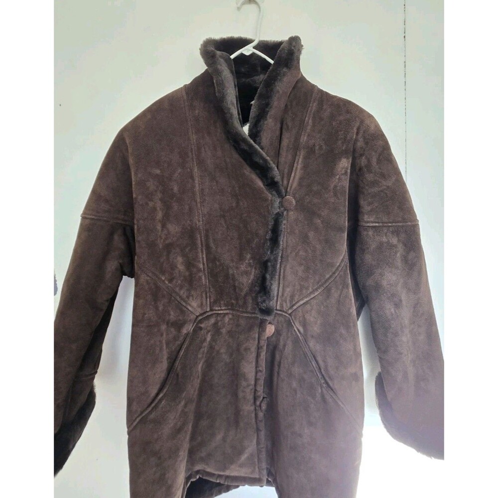 Vintage Marvin Richards Dark Brown Suede Faux Shearling Jacket - Size Large